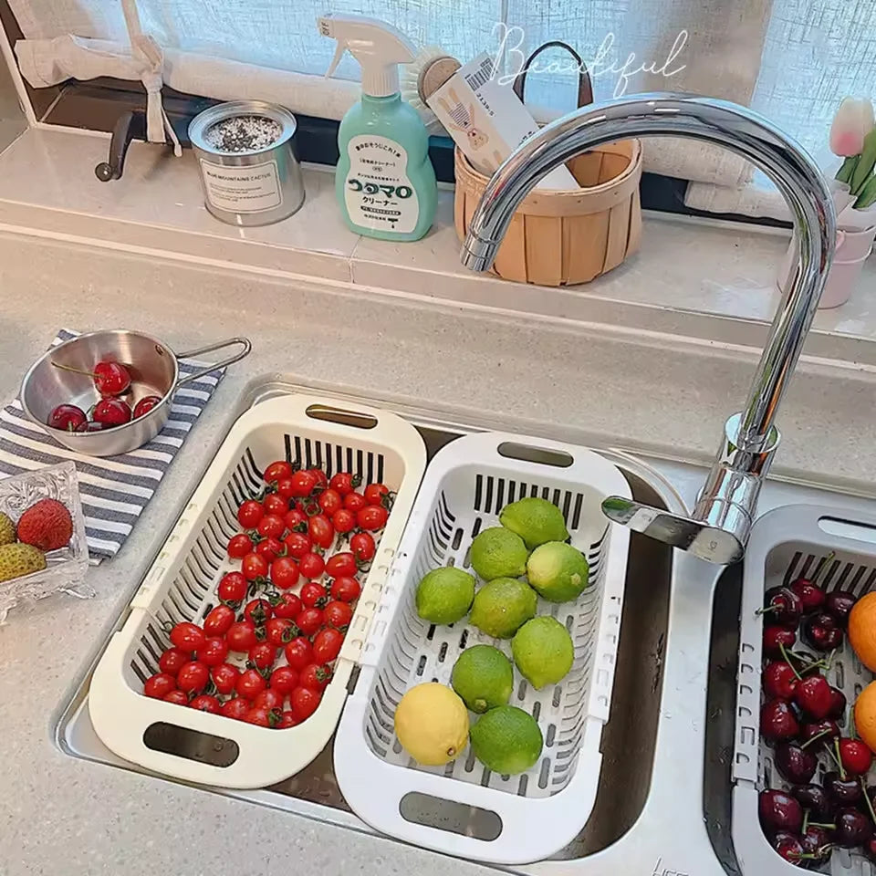 Kitchen Storage Rack Soap Sponge Rack Adjustable Vegetable Drain Basket Sink Rack Retractable Multifunctional Kitchen Tools