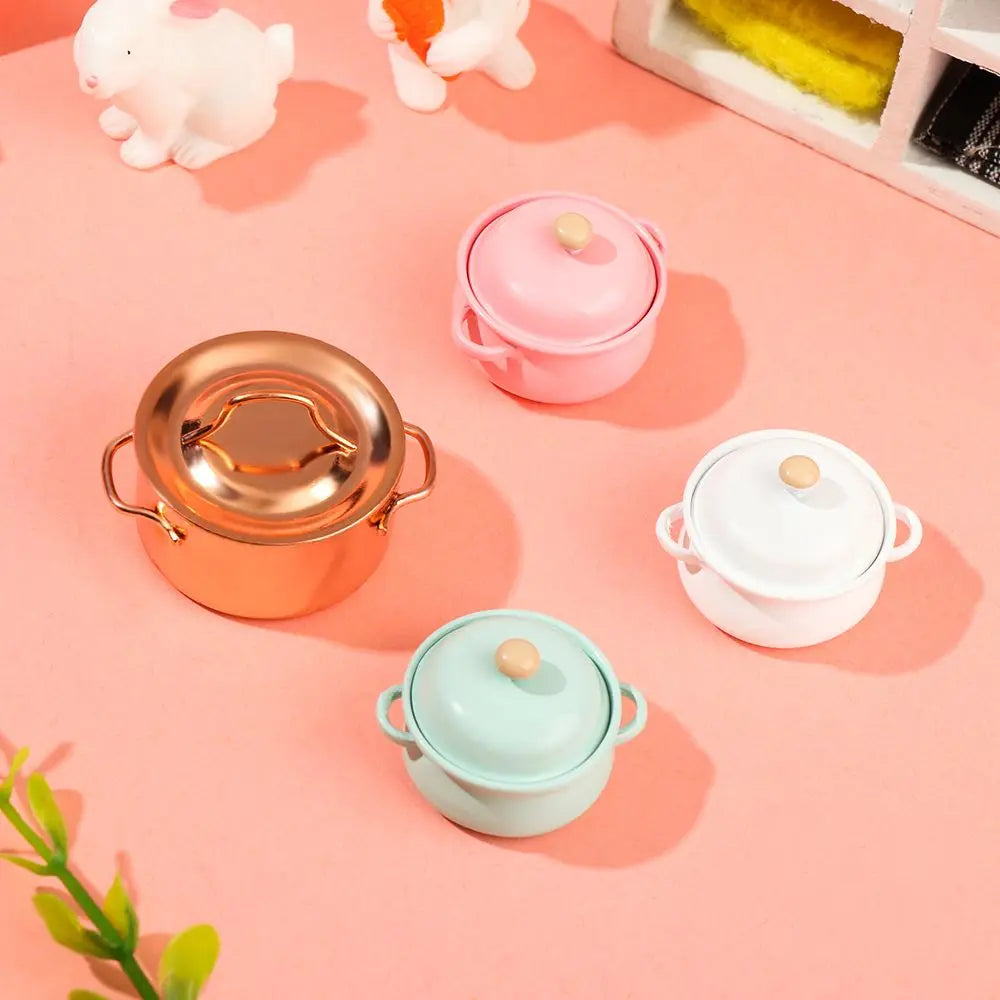 1/12 Scale Simulation Model Kitchen Cooking Toys With Pot Cover Mini Cookware Miniature Soup Pot Dollhouse Accessories