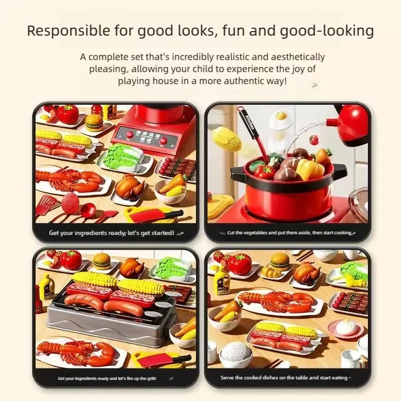 Kids Kitchen Toys Set Play Kitchen Accessories Kit with Play Pots Pans Pretend Food Cooking Toy Toddler Girls Boy Gift