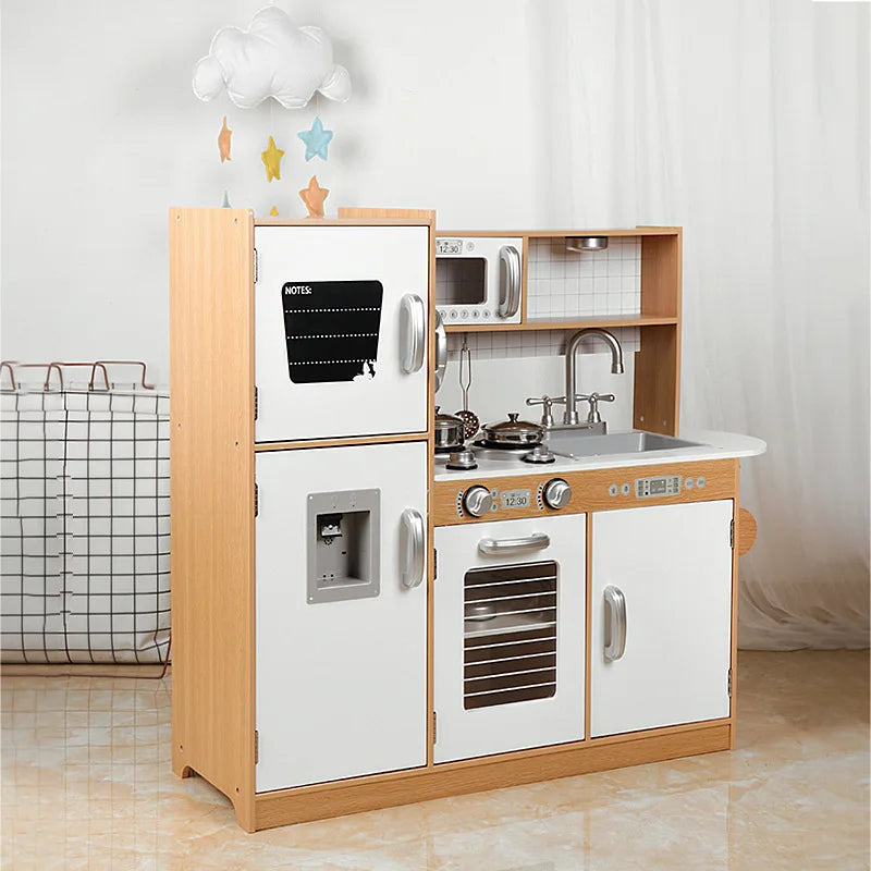 Kitchen Toys Full Set Baby Children Cooking Simulation Refrigerator Kitchenware Set Wooden Wooden