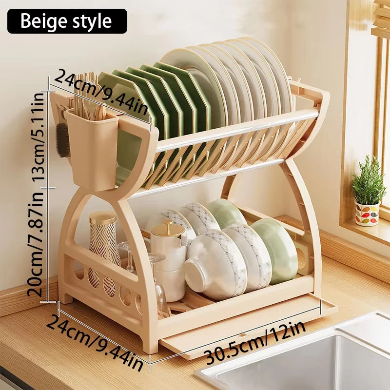 Kitchen Utensil Storage Rack, Desktop Double-Layer Dish Storage Rack, Kitchen Drain Rack That Saves Storage Space