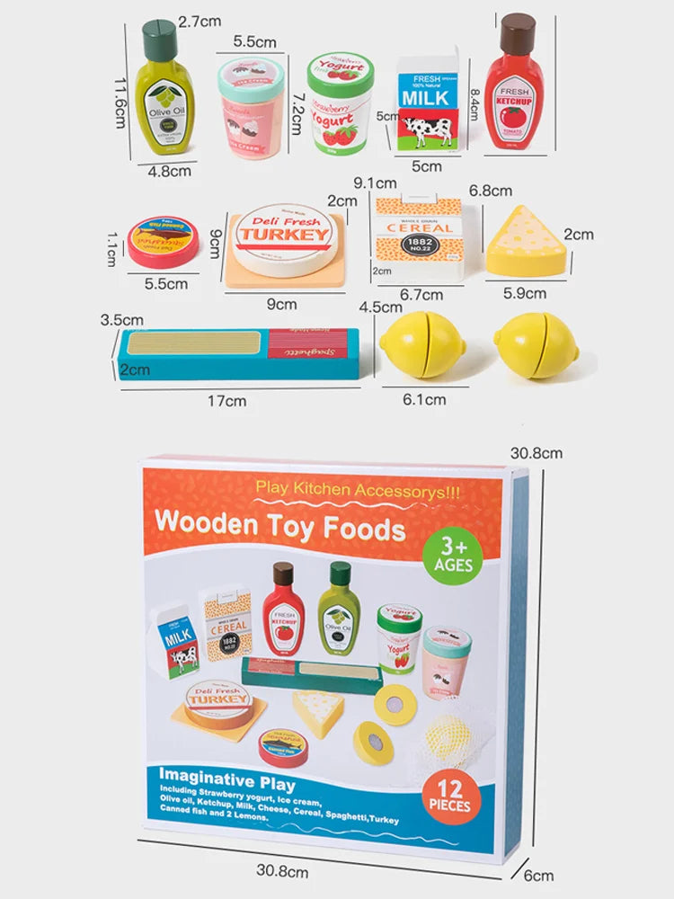 Kids Pretend Play Simulation Kitchen Food Toys Wooden Food Play Set Imitation Game Houseplay Roleplay Toy for Girls Children