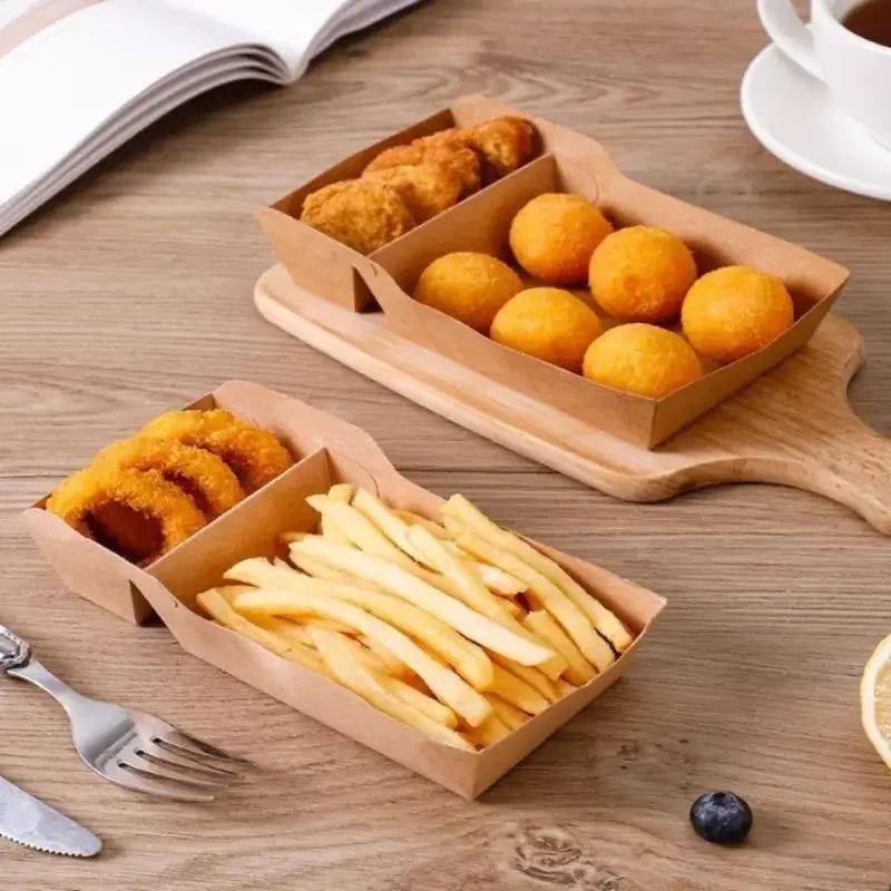 Kraft Paper Serving Tray – Dual-Compartment Food Tray 50pcs