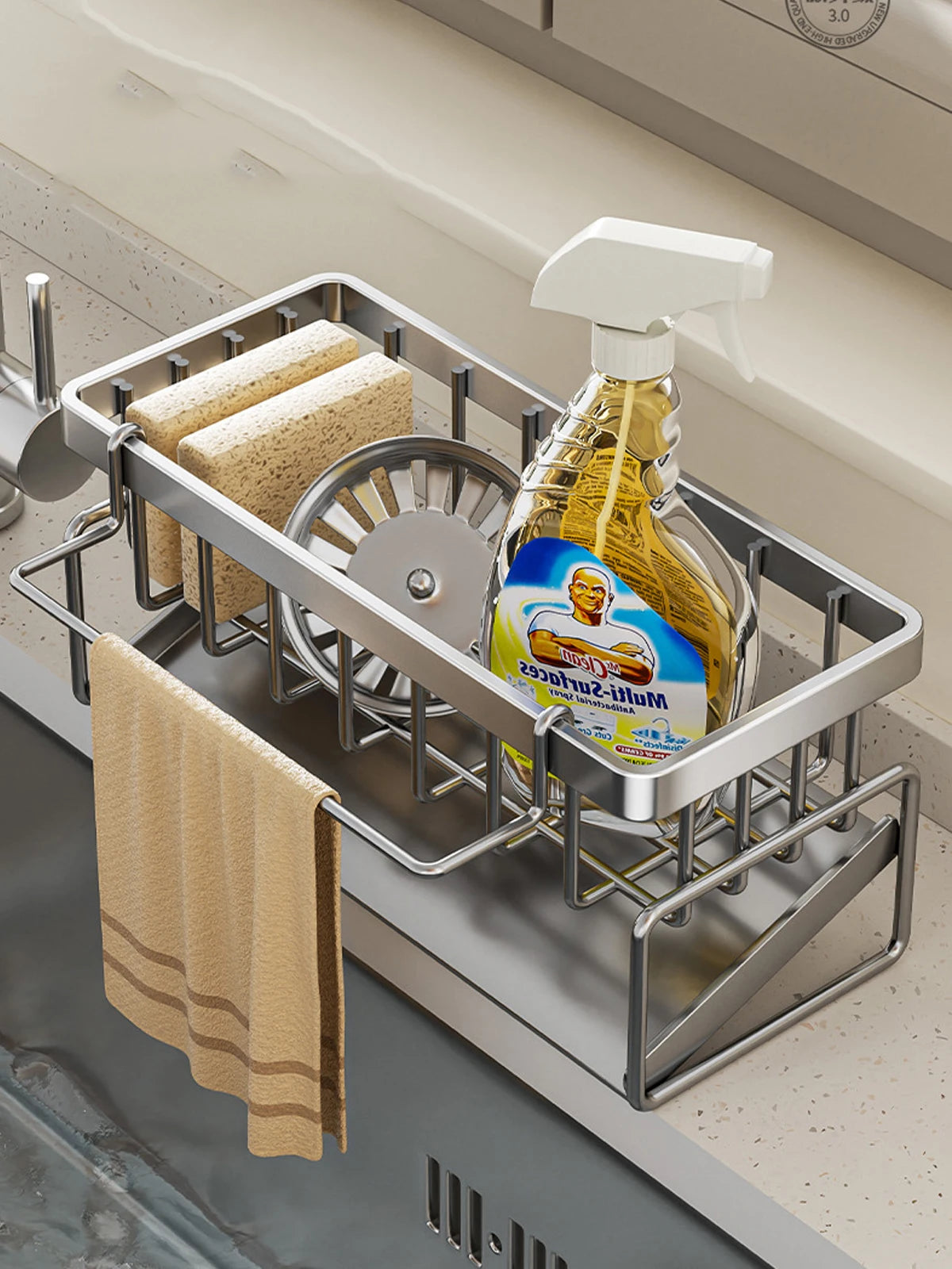 Kitchen Sink Organizer Spice Storage Shelf with Drainage Tap-Mounted Shelf Home Kitchen Accessories