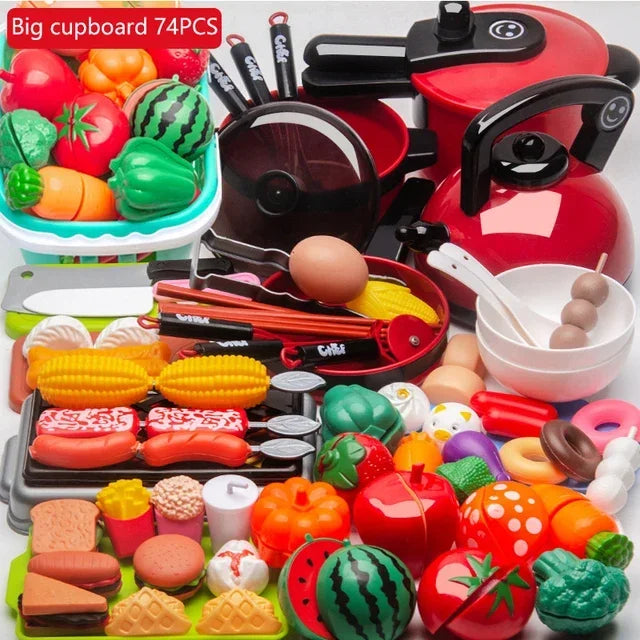 Kid Pretend Play Kitchen Set Girl Cooking Toys Cutting Fruit Kitchen Utensils Baby Simulation Early Education Play House Toy Kit