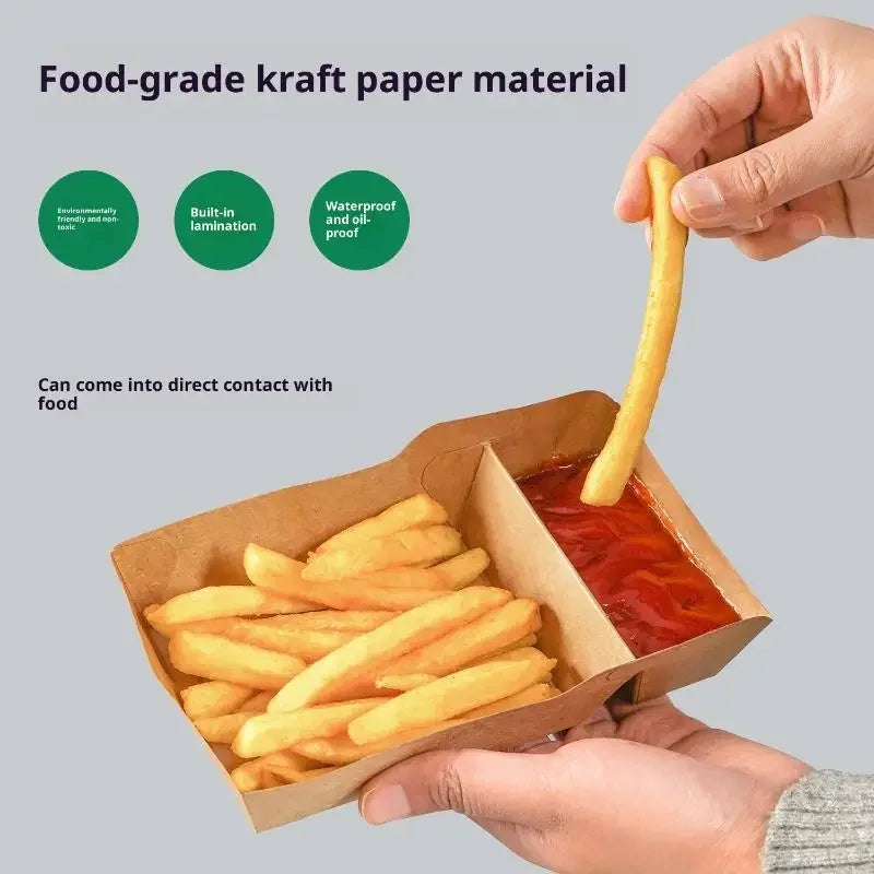 Kraft Paper Serving Tray – Dual-Compartment Food Tray 50pcs