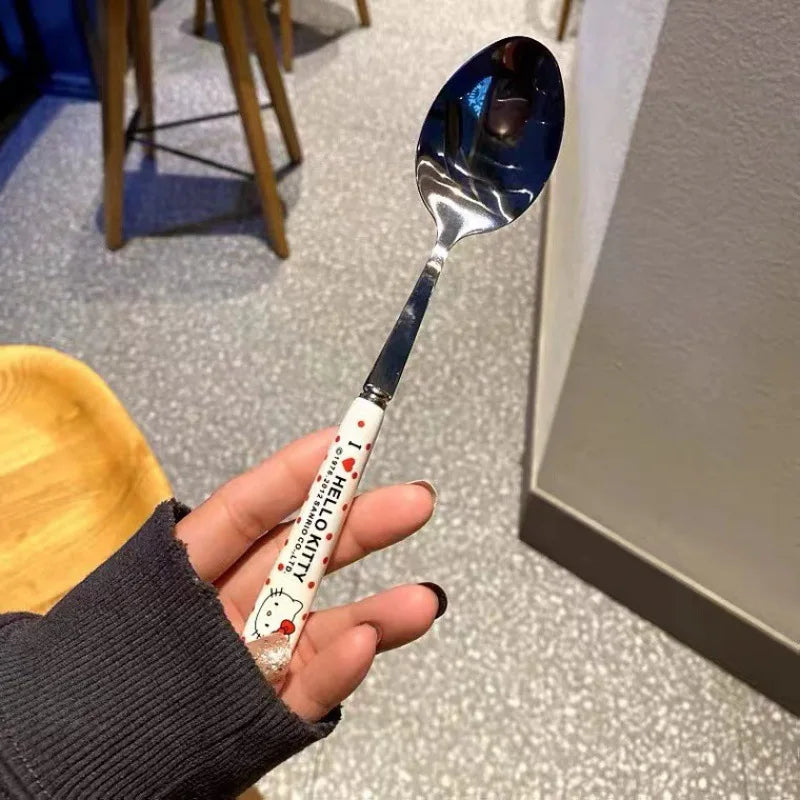 Sanrio Hello Kitty Kitchen Tableware Stainless Steel Chopsticks Spoon Fork Student Office Portable Dinnerware Set Birthday Gifts