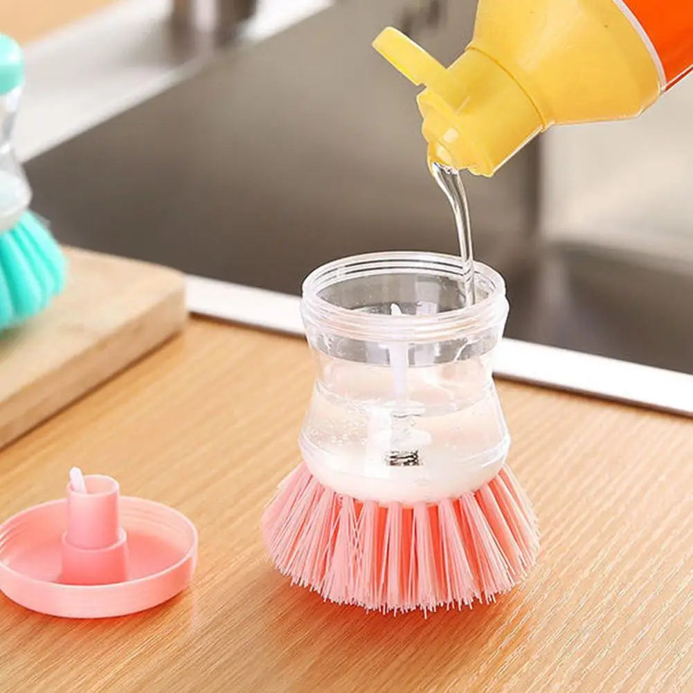 Dish Brush with Soap Dispenser – Automatic Liquid Dispensing Kitchen Scrub Brush