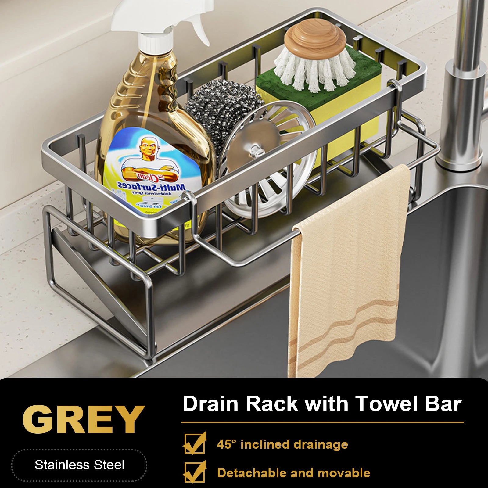 Kitchen Sink Organizer Spice Storage Shelf with Drainage Tap-Mounted Shelf Home Kitchen Accessories