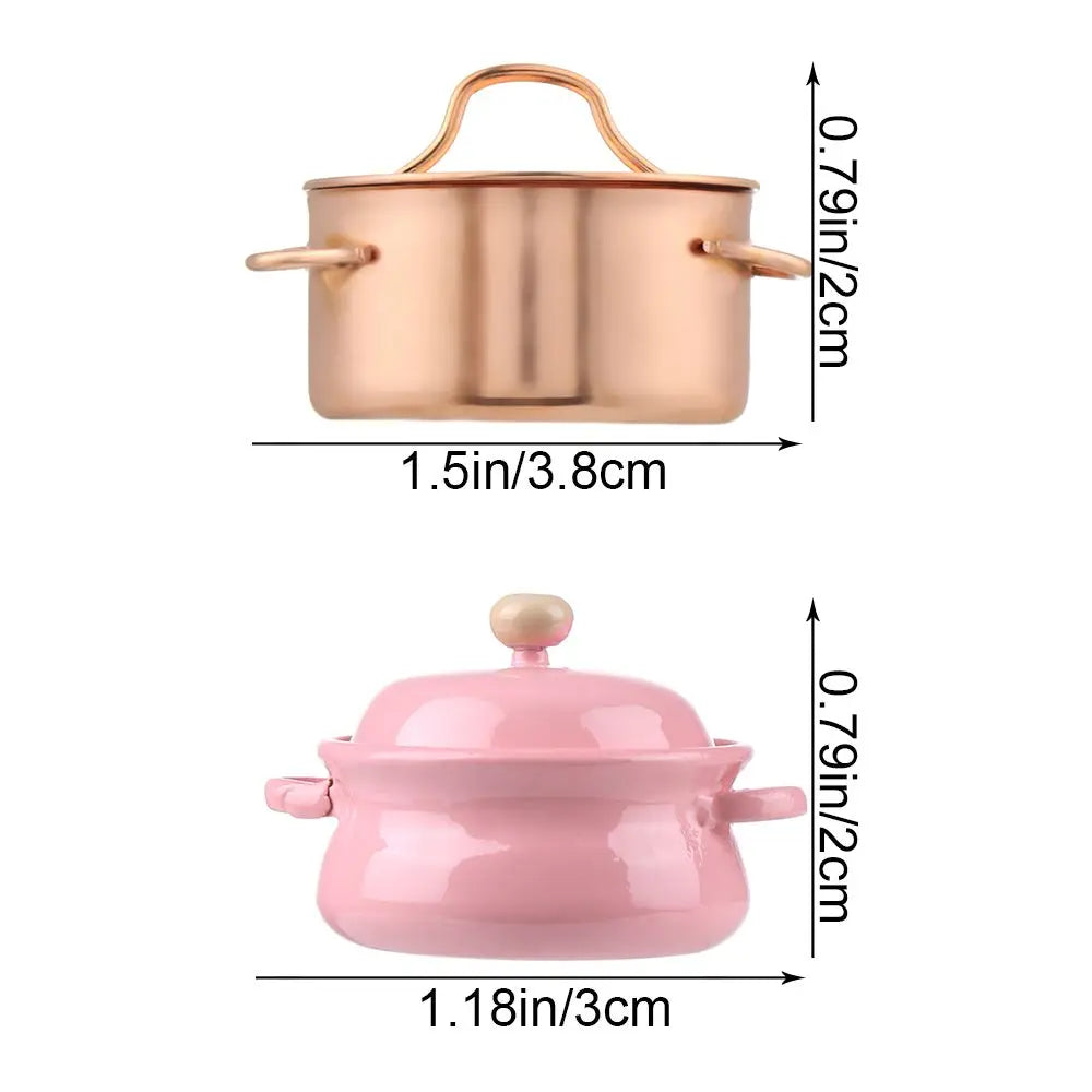 1/12 Scale Simulation Model Kitchen Cooking Toys With Pot Cover Mini Cookware Miniature Soup Pot Dollhouse Accessories