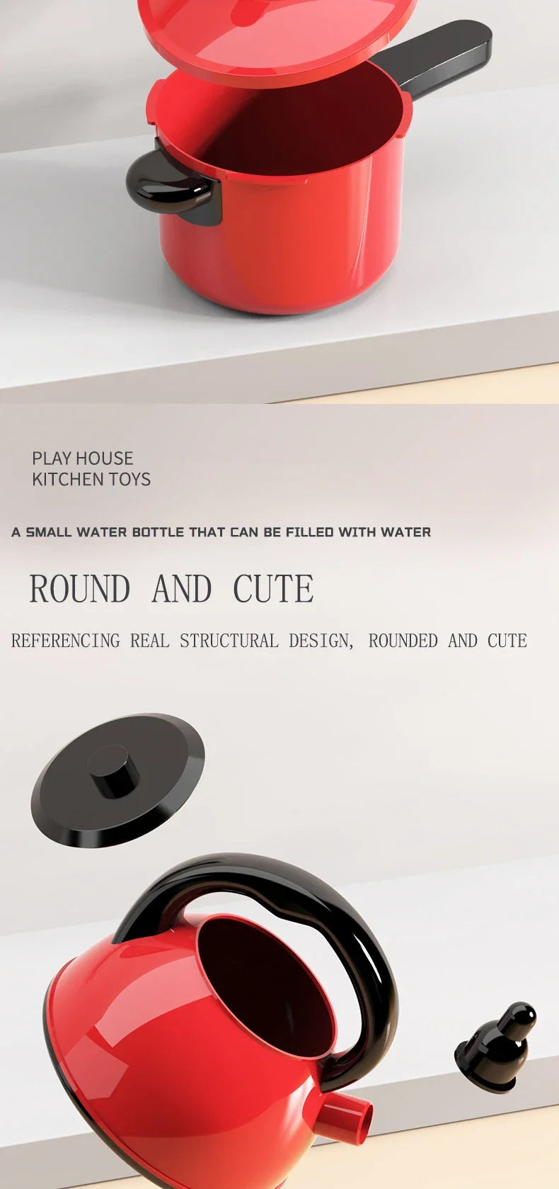 Kids Toys Pretend Play Red Kitchen Toys Simulation Food Cooking Girl's Boys Educational Play House Interactive Toys for Children
