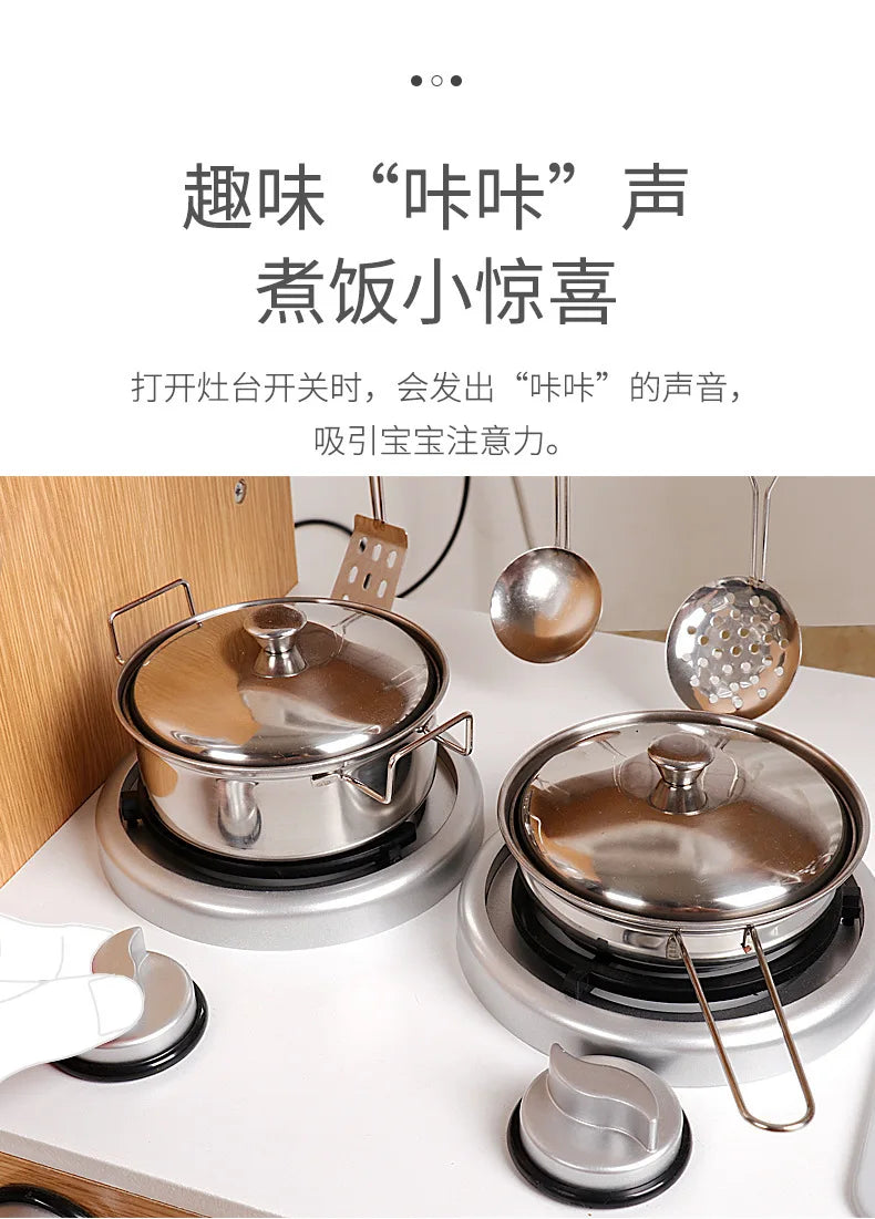 Kitchen Toys Full Set Baby Children Cooking Simulation Refrigerator Kitchenware Set Wooden Wooden