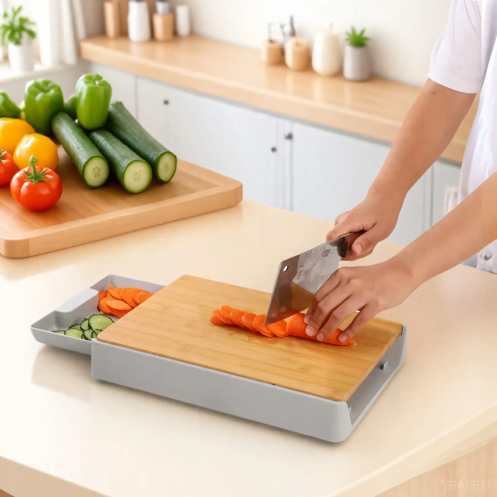 Kitchen Chopping Blocks with Storage Drain Storage Box, Detachable Fruit and Vegetable Cutting Board, Drawer Type Plate