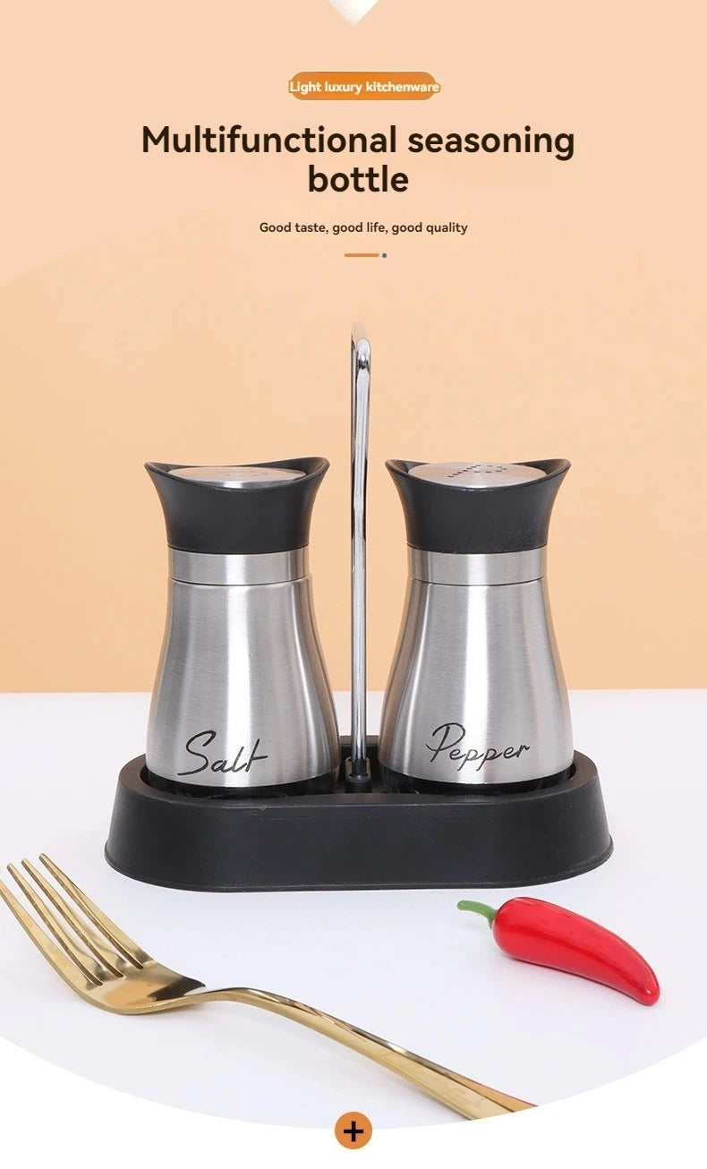 Kitchen Glass Spice Bottle Adjustable Refillable Salt and Pepper Shakers 2pcs Set with Shelf Spice Dispenser With Pour Holes