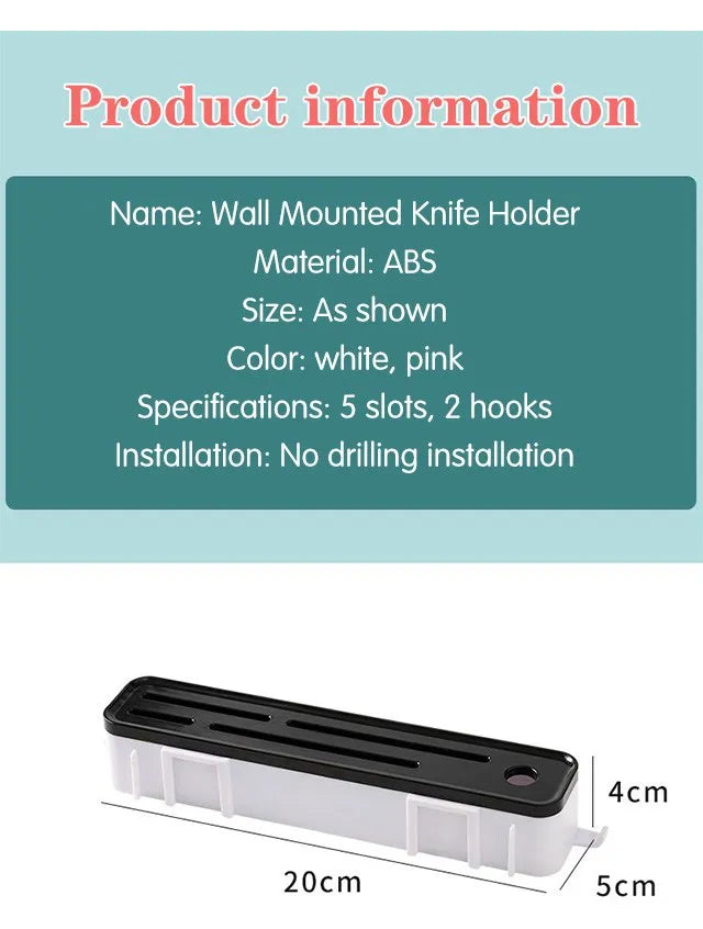 Wall-Mounted Knife Holder – 5-Slot Kitchen Cutlery Organizer