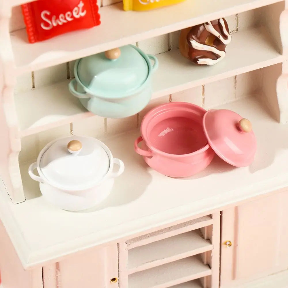 1/12 Scale Simulation Model Kitchen Cooking Toys With Pot Cover Mini Cookware Miniature Soup Pot Dollhouse Accessories
