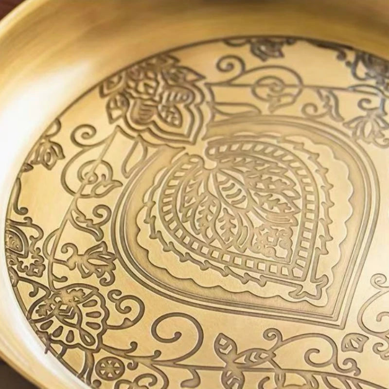 Gold Embossed Copper Fruit Plate – Decorative Round Tray