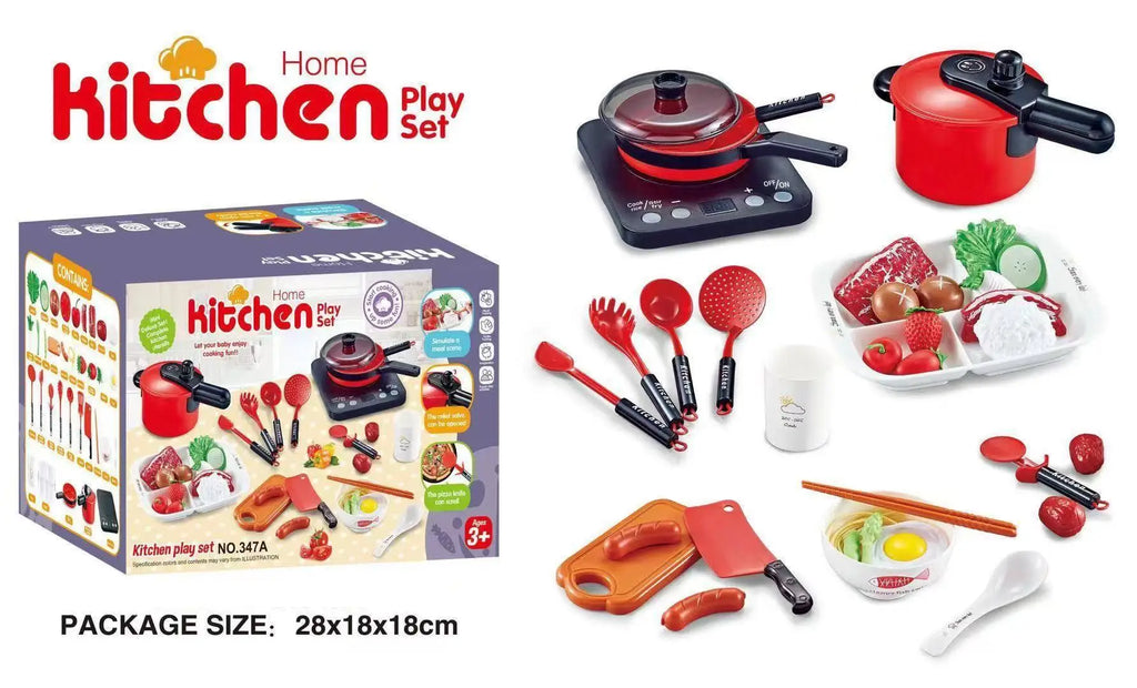 Kids Kitchen Toys Set Play Kitchen Accessories Kit with Play Pots Pans Pretend Food Cooking Toy Toddler Girls Boy Gift