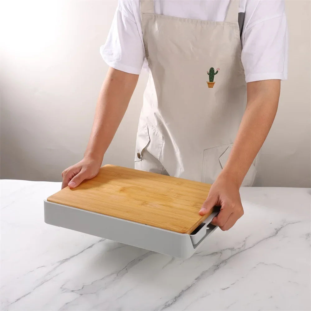 Kitchen Chopping Blocks with Storage Drain Storage Box, Detachable Fruit and Vegetable Cutting Board, Drawer Type Plate