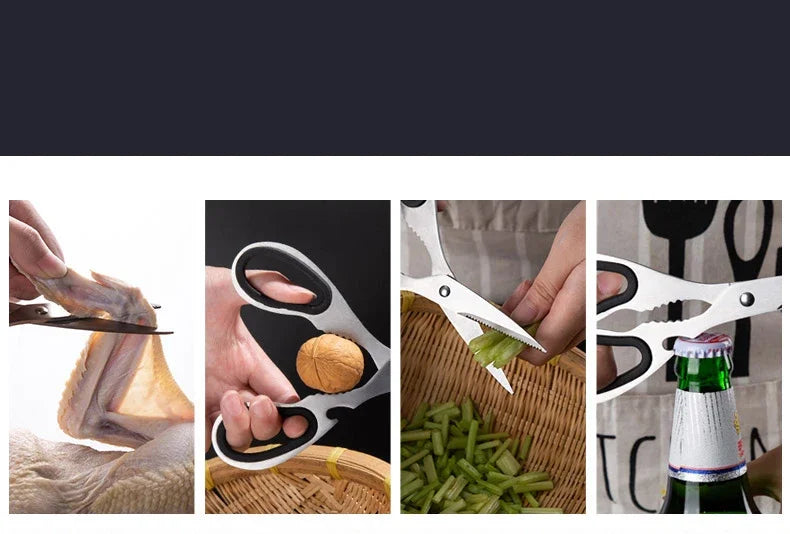 Stainless Steel Kitchen Scissors Household Bone Scissors Chicken Wings Fish Chopper Bottle Opener Walnut Clip Kitchen Tools