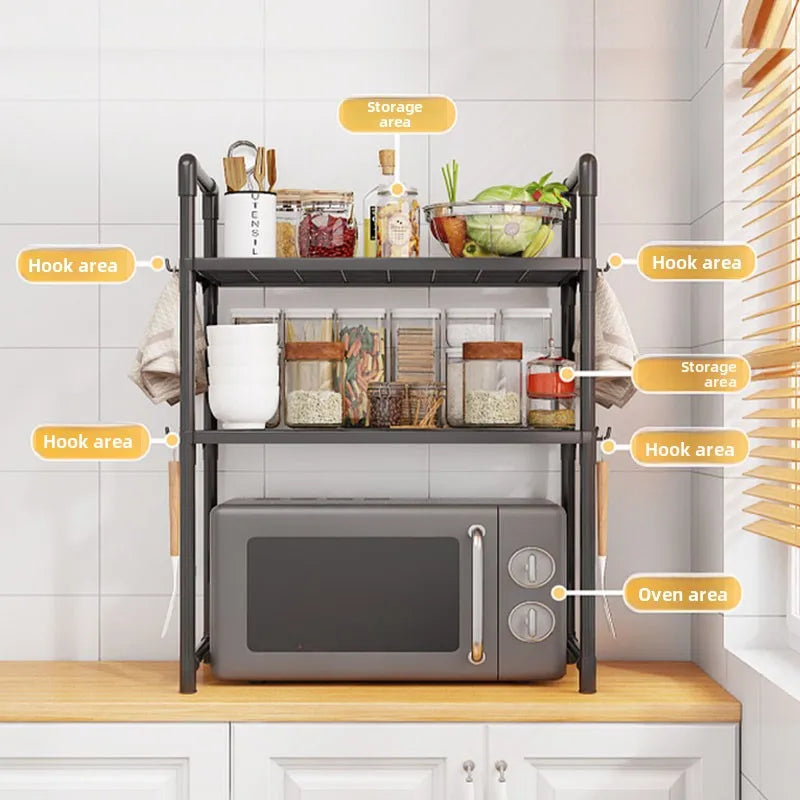 Adjustable Kitchen Storage Rack – Microwave & Countertop Shelf