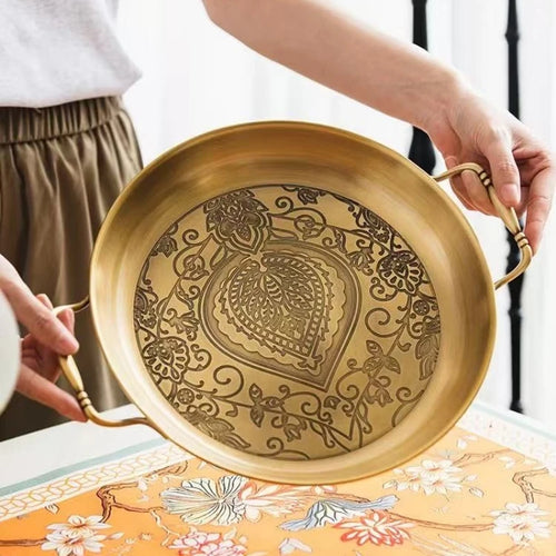 Gold Embossed Copper Fruit Plate – Decorative Round Tray