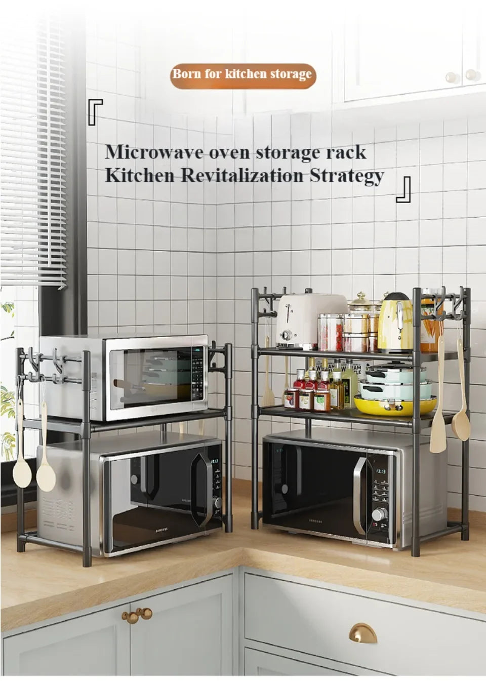 Kitchen Storage Rack Microwave Shelf Multi-Layer Kitchen Countertop Storage Shelf Microwave Stand Seasoning Organizer