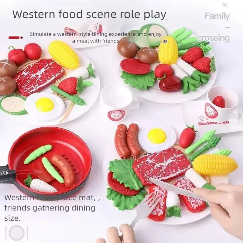 Kids Kitchen Toys Set Play Kitchen Accessories Kit with Play Pots Pans Pretend Food Cooking Toy Toddler Girls Boy Gift