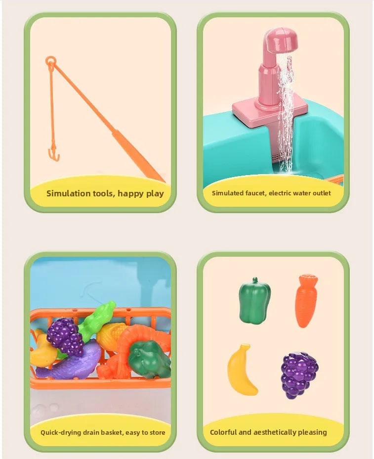Kitchen Sink Toys Kitchen Toys for Kids with Tableware Accessories Vegetable Fruit Fishing Games for Toddlers Kids Kitchen Play