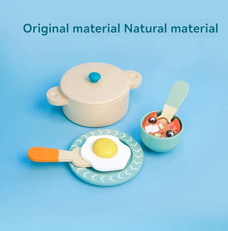 Wooden children's simulation kitchen toys, early education educational toys, Cookware Pot Pan Cook Pretend Play, food, role-play