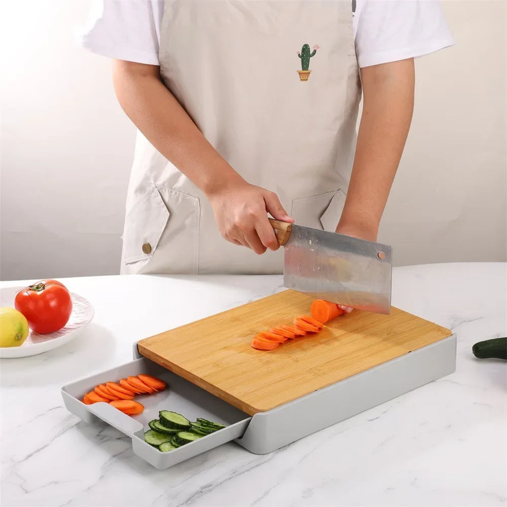 Kitchen Chopping Blocks with Storage Drain Storage Box, Detachable Fruit and Vegetable Cutting Board, Drawer Type Plate