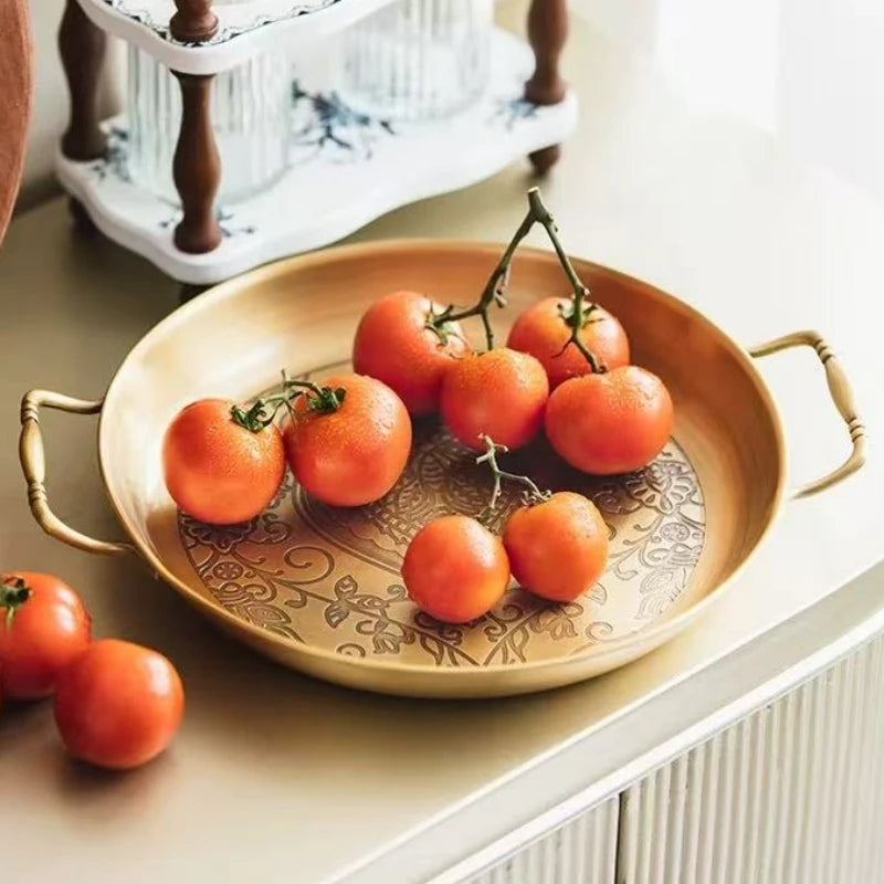 Gold Embossed Copper Fruit Plate – Decorative Round Tray