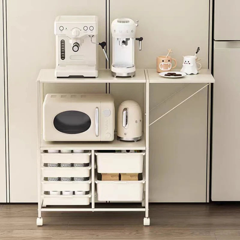 Kitchen Island Cart with 6 Drawers, Rolling Sideboard Cabinet, Dining Room Drawer Cart with Extended Desktop  Kitchen Furniture