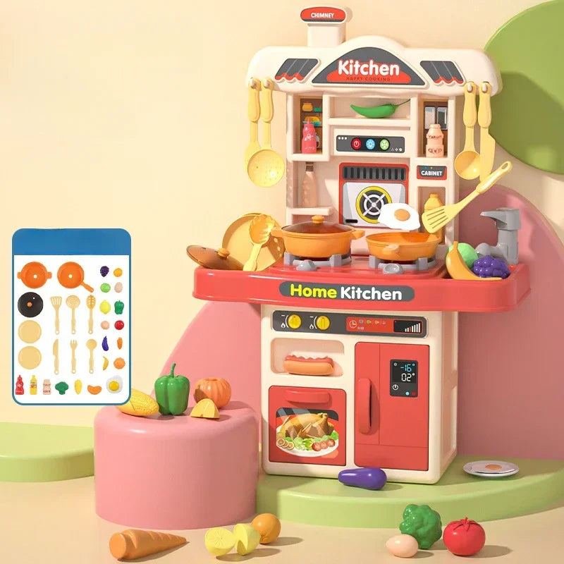 Children Play House Toy Simulation Kitchen Table with Sound Kids Role Play Kitchen Utensils for Girl Cooking Educational Toy Set