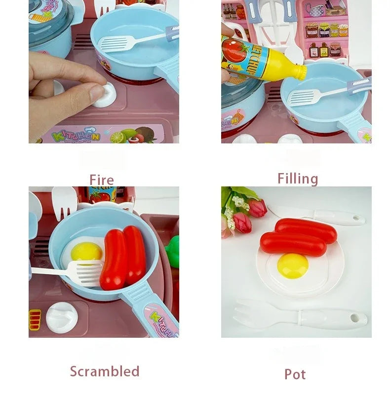 Simulated Kitchen Play Set with Lights & Sounds, Realistic Cooking Game Toy for Kids, Interactive Educational Playset for Toddle