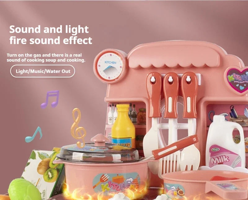 Simulated Kitchen Play Set with Lights & Sounds, Realistic Cooking Game Toy for Kids, Interactive Educational Playset for Toddle