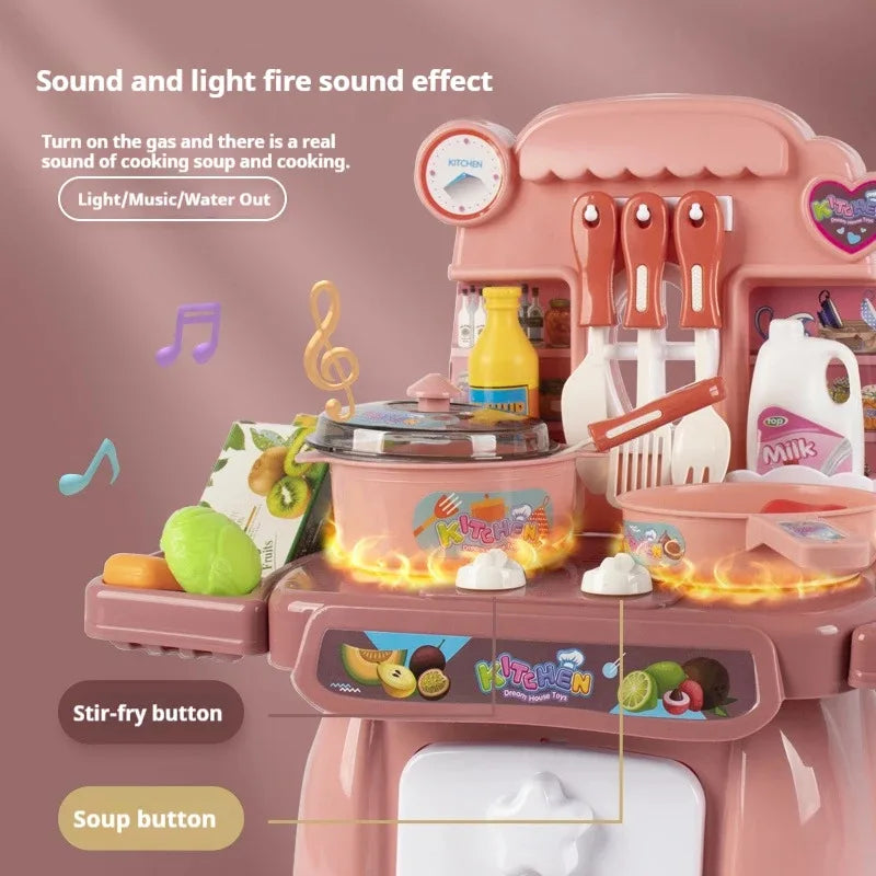 Simulated Kitchen Play Set with Lights & Sounds, Realistic Cooking Game Toy for Kids, Interactive Educational Playset for Toddle