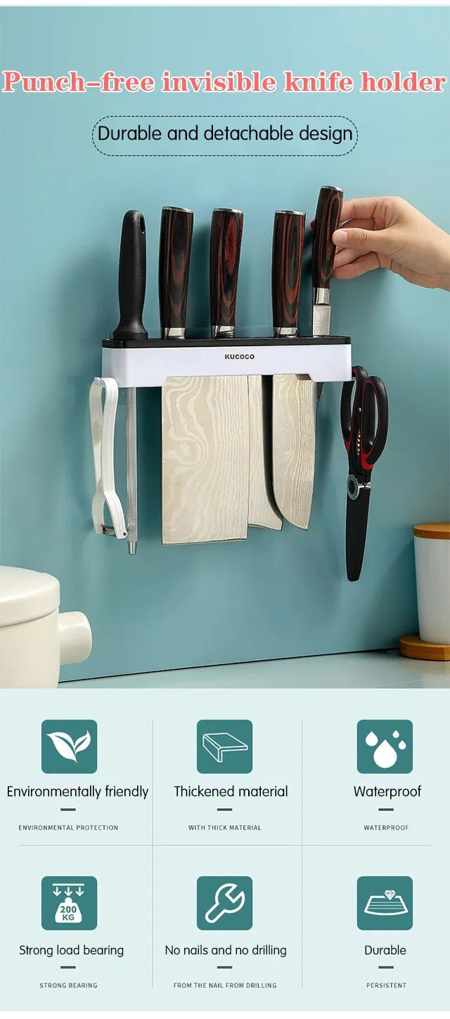 Wall-Mounted Knife Holder – 5-Slot Kitchen Cutlery Organizer