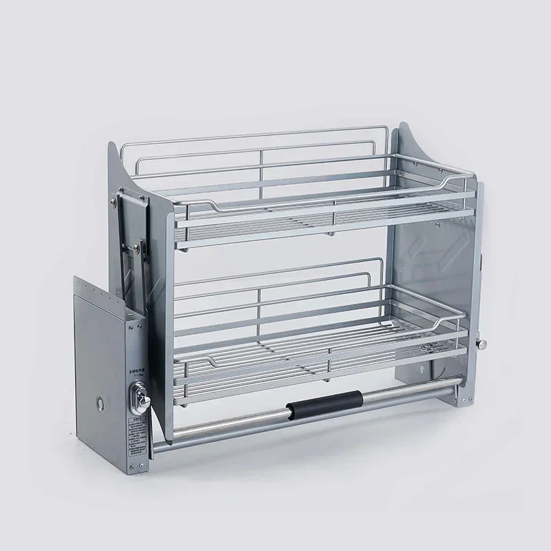 Kitchen Cabinet Modern Lift Up Mechanism System Food Beverage Vertical Pull Down Elevator Storage Wire Basket Shelf Shelves