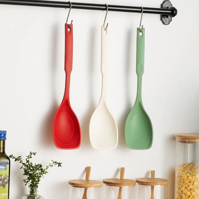 Kitchen Tool Silicone Spoon Multi purpose Grip Comfortable Anti slip Round Handle Large Cookware Tableware Spoon