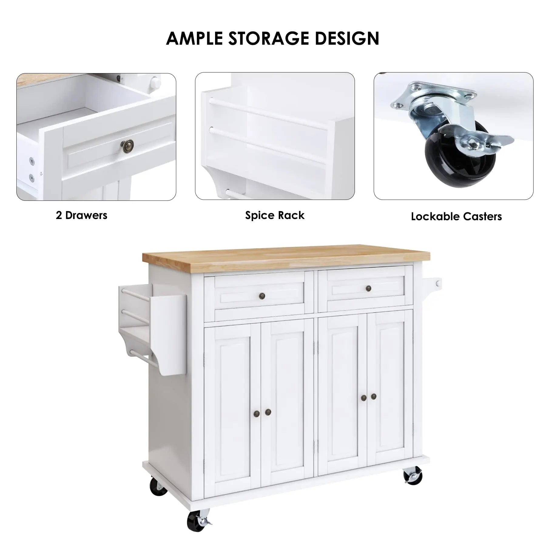 Kitchen Island on Wheels with Storage Cabinets Rolling Kitchen Island Cart with 2 Drawers Farmhouse Kitchen Island Table