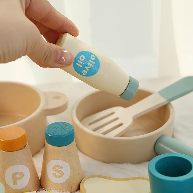 Wooden children's simulation kitchen toys, early education educational toys, Cookware Pot Pan Cook Pretend Play, food, role-play