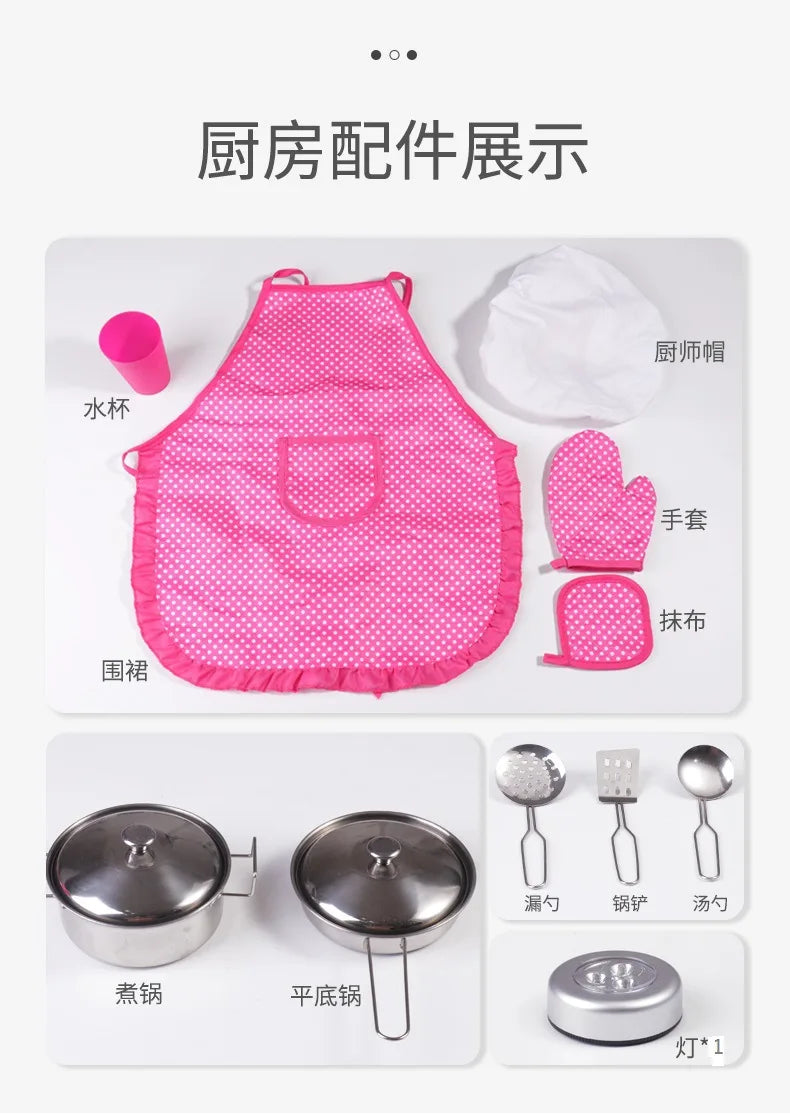 Kitchen Toys Full Set Baby Children Cooking Simulation Refrigerator Kitchenware Set Wooden Wooden