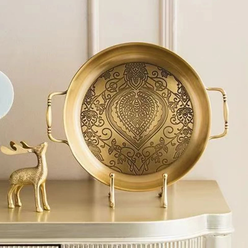 Gold Embossed Copper Fruit Plate – Decorative Round Tray