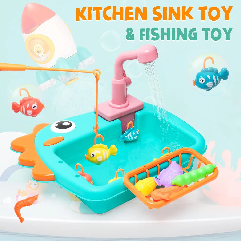 Kitchen Sink Toys Kitchen Toys for Kids with Tableware Accessories Vegetable Fruit Fishing Games for Toddlers Kids Kitchen Play
