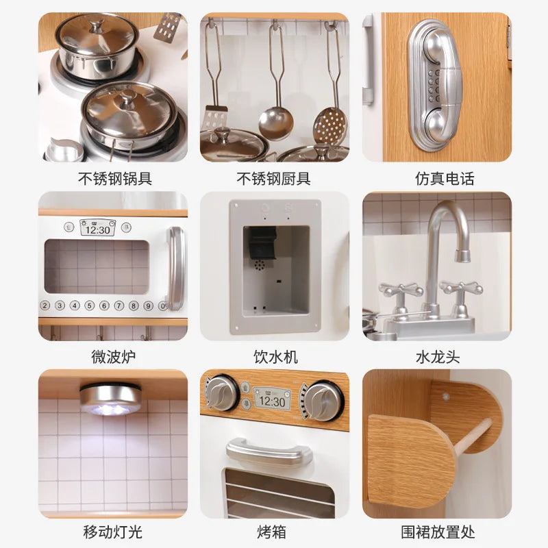 Kitchen Toys Full Set Baby Children Cooking Simulation Refrigerator Kitchenware Set Wooden Wooden