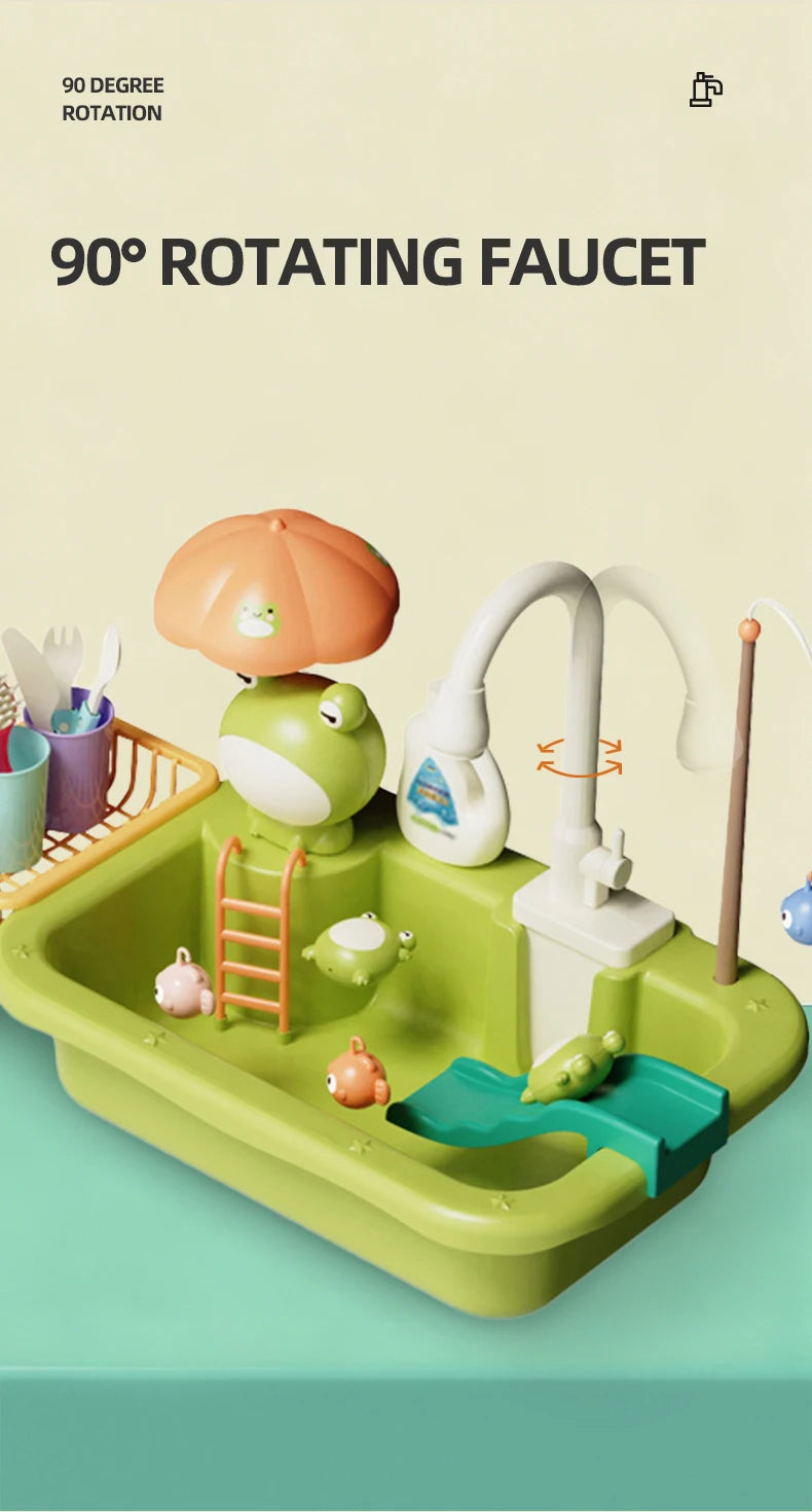 Kitchen Sink Toys Electric Dishwasher Playing Toy With Running Water Pretend Play Food Fishing Kids Toy Role Playing Girls Gifts