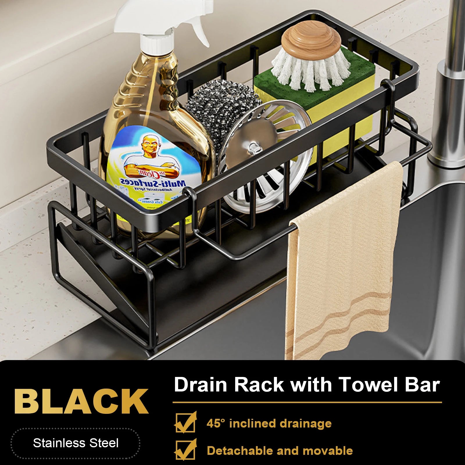 Kitchen Sink Organizer Spice Storage Shelf with Drainage Tap-Mounted Shelf Home Kitchen Accessories