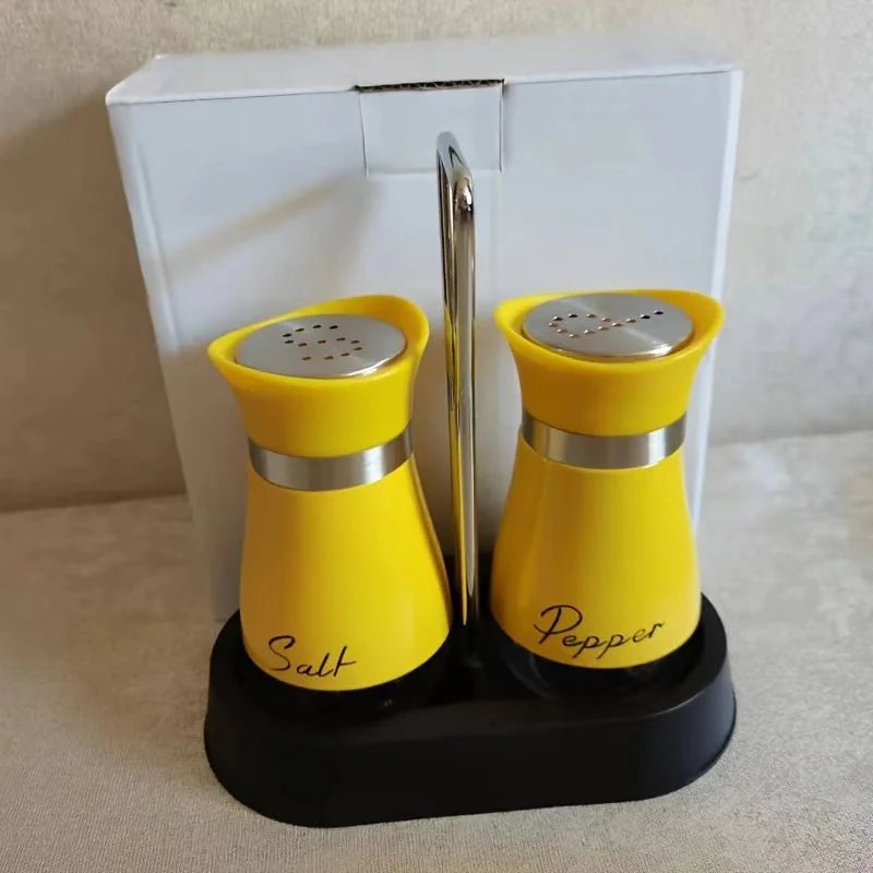 Kitchen Glass Spice Bottle Adjustable Refillable Salt and Pepper Shakers 2pcs Set with Shelf Spice Dispenser With Pour Holes