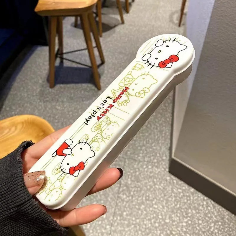 Sanrio Hello Kitty Kitchen Tableware Stainless Steel Chopsticks Spoon Fork Student Office Portable Dinnerware Set Birthday Gifts